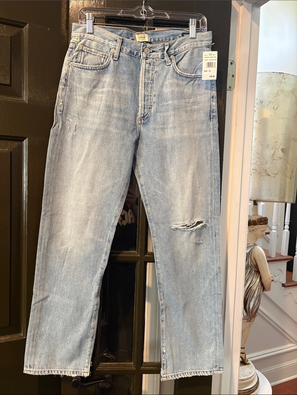 Citizens Of Humanity Light Blue Straight Leg Jeans with Distressed Knee